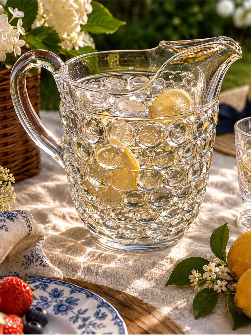 Vintage Bubble Glass Pitcher Clear‎ Barware Retro Cottagecore Entertaining Decor
